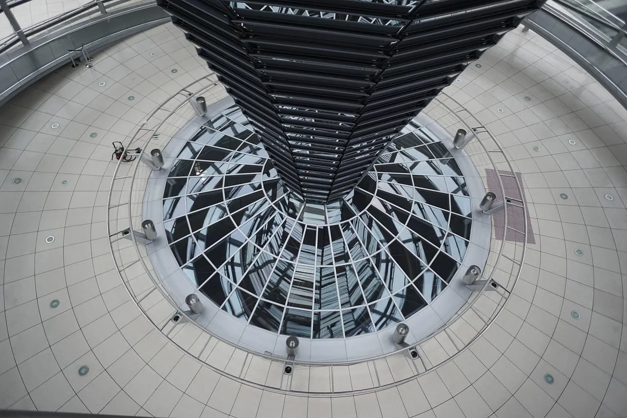The mirrored cone inside the Reichstag dome, seen from above