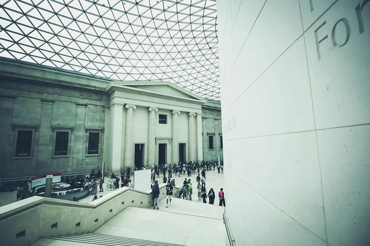 The Great Court with visitors below the glass and steel roof