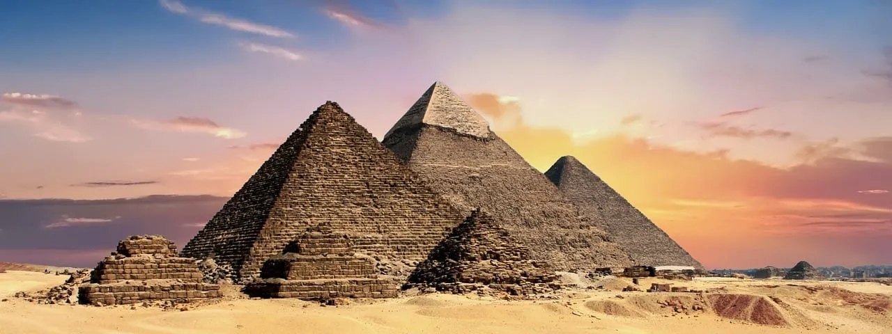 The Giza pyramids at sunset