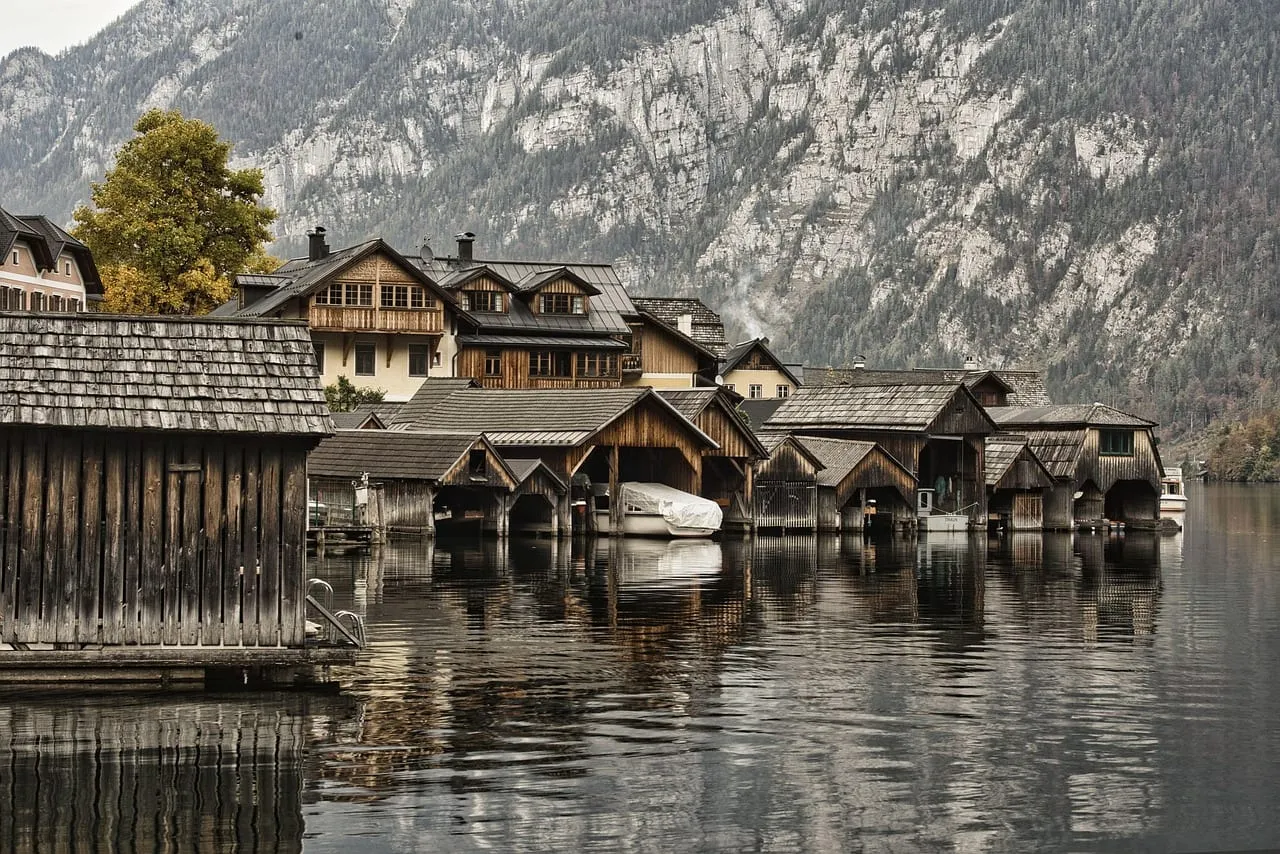 Old boathouses on the lake