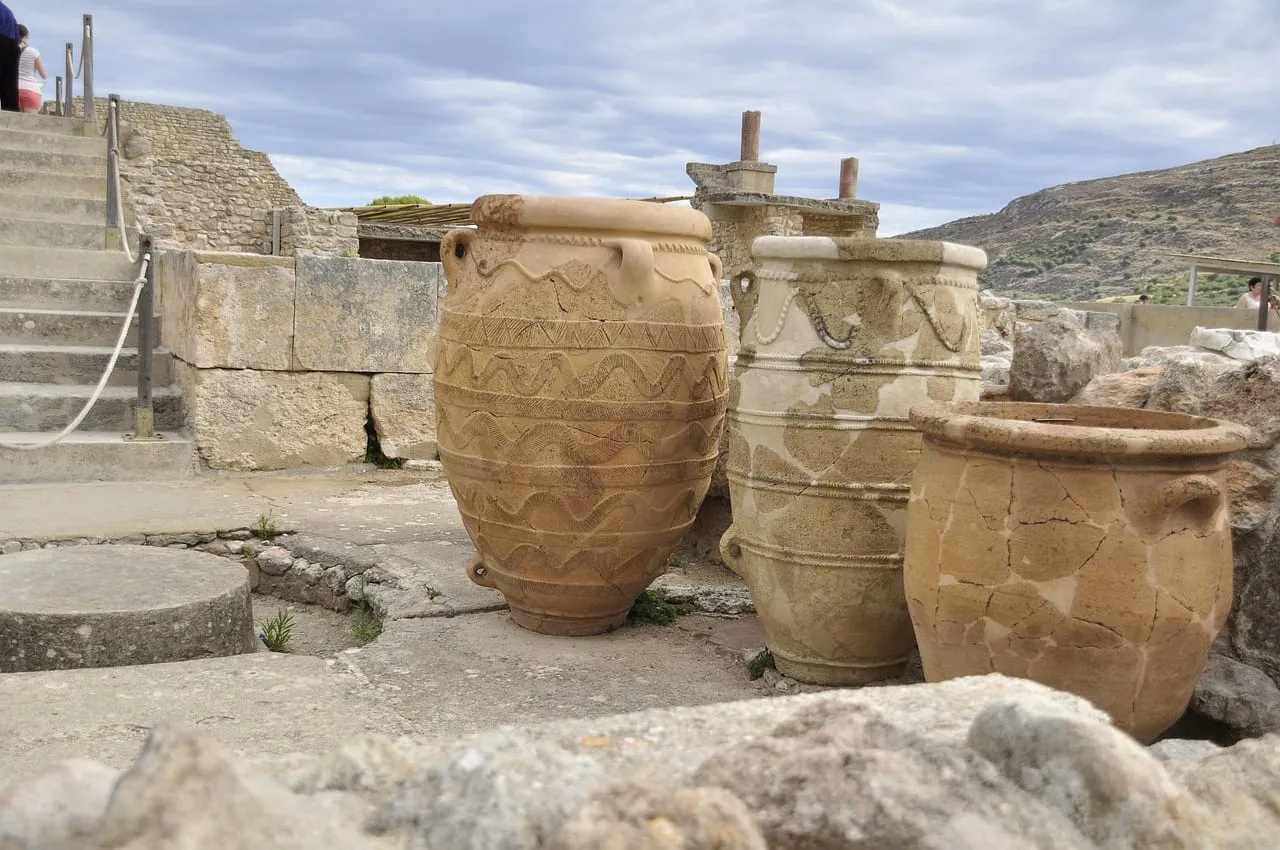 Large storage jars among the ruins
