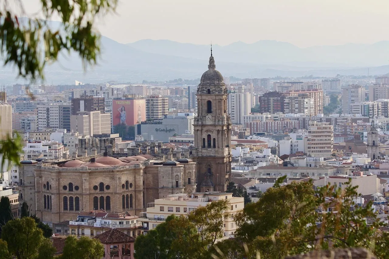 The cathedral tower above the city, seen from the Gibralfaro