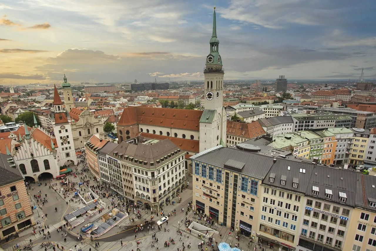 Marienplatz and the Old Town Hall seen from the tower of St Peter’s