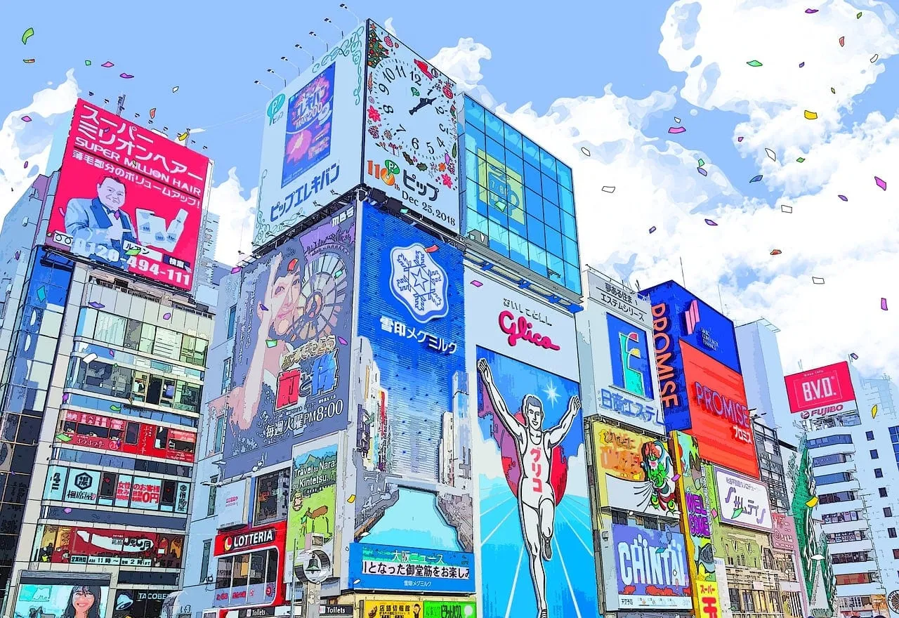 Billboards above the Dotonbori canal, with the Glico runner