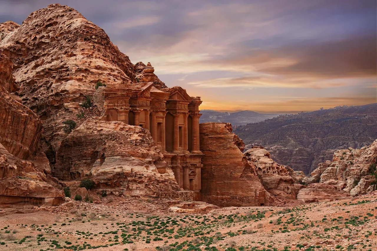 The Monastery (Ad Deir) carved into the mountain at sunset