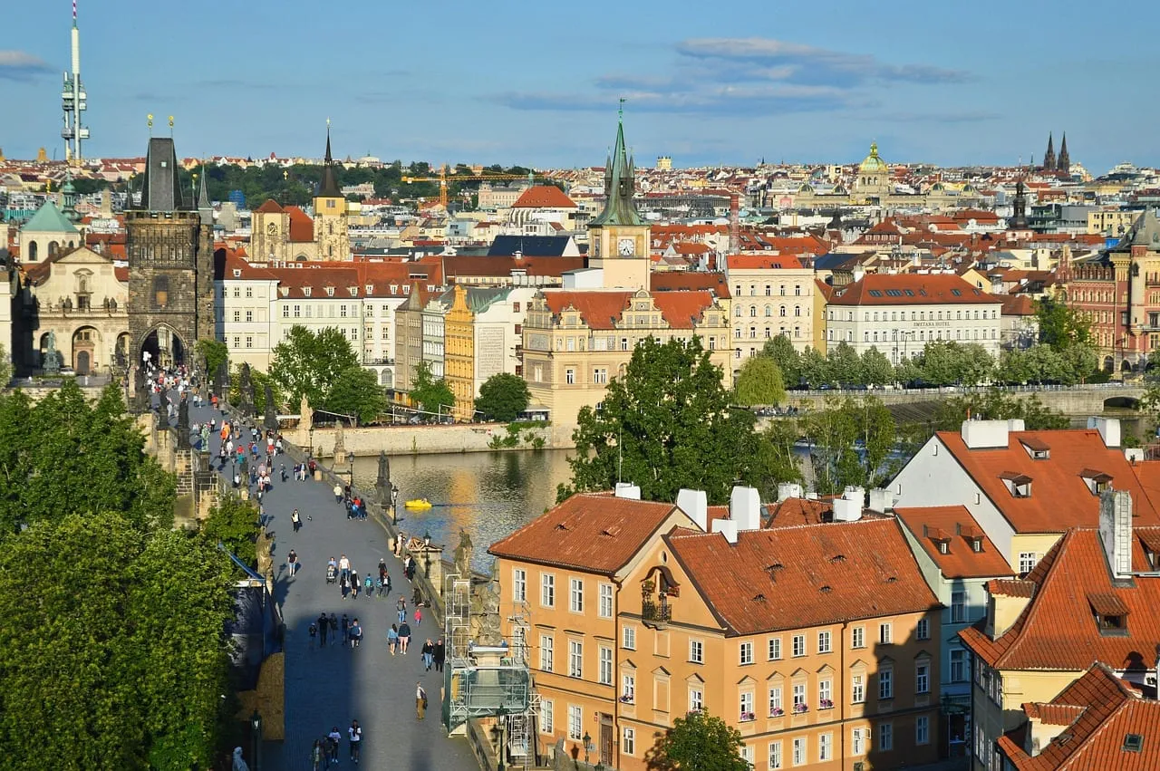The Charles Bridge and the Lesser Town seen from the Old Town Bridge Tower