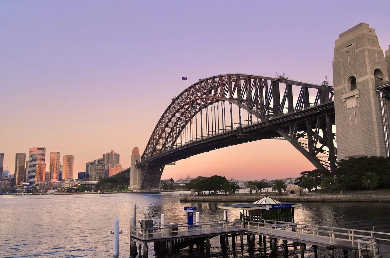 The Harbour Bridge at sunset from Milsons Point