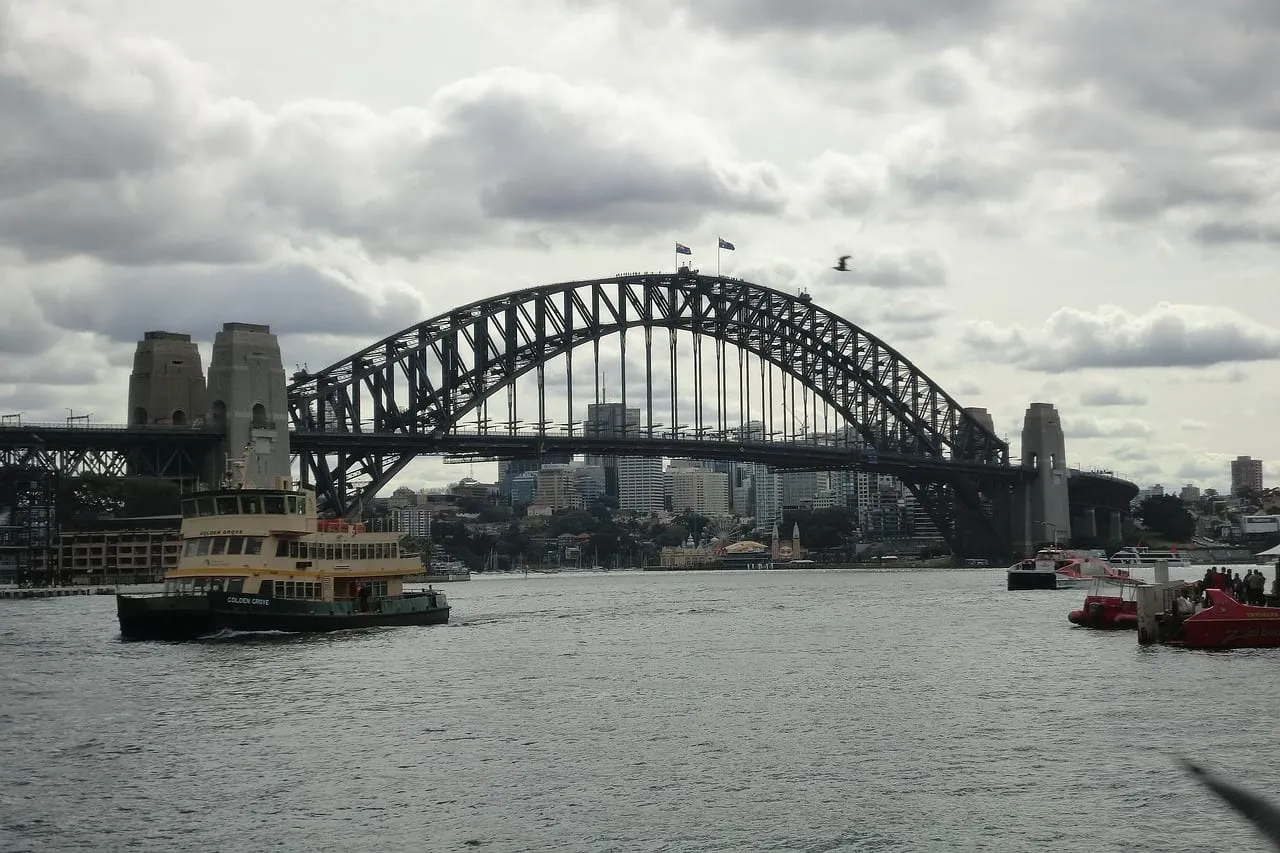 The Harbour Bridge with ferries crossing the harbour